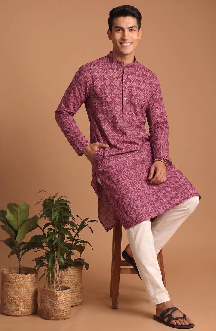 Men multicolor cotton blend digital print kurta set