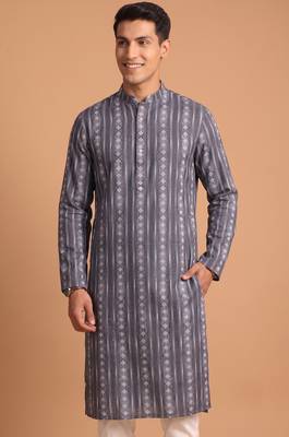 Men multicolor cotton blend digital print kurta set 4