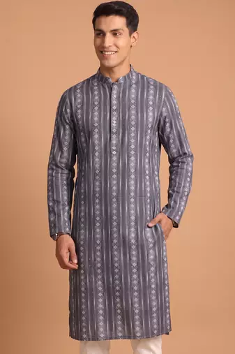 Men multicolor cotton blend digital print kurta set