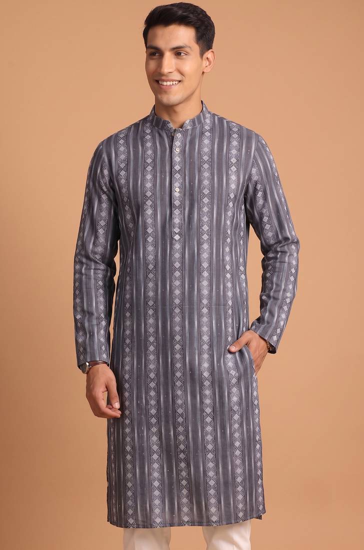 Men multicolor cotton blend digital print kurta set