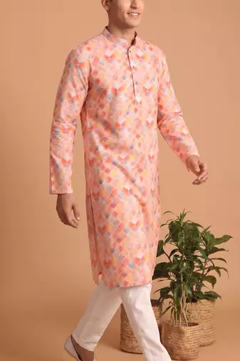 Men multicolor cotton blend digital print kurta set