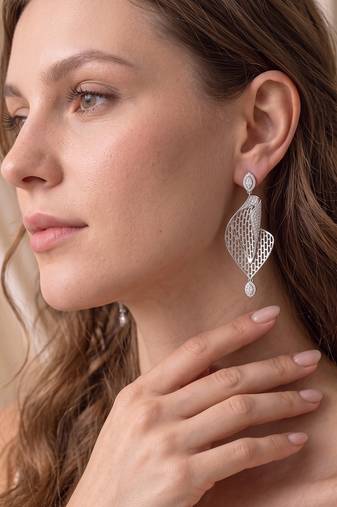 925 silver earrings celeste leaf drop earrings for women