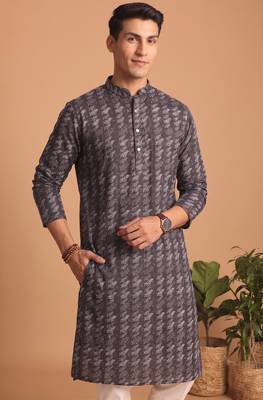 Men multicolor cotton blend digital print kurta set 4