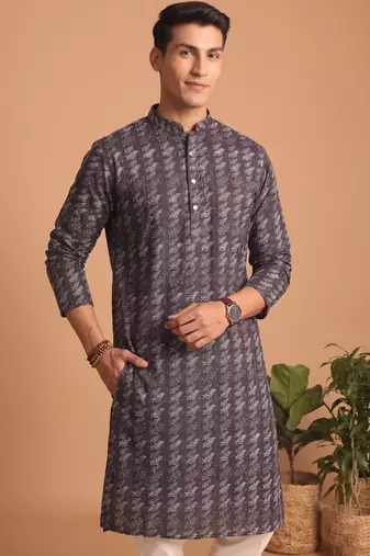 Men multicolor cotton blend digital print kurta set