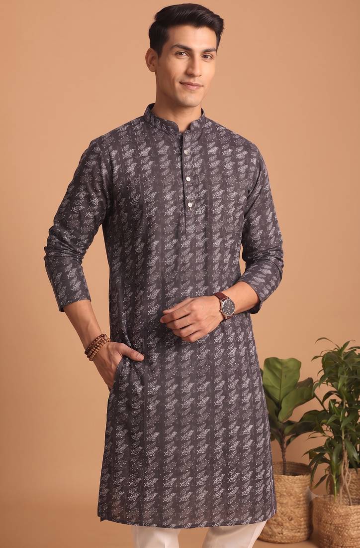 Men multicolor cotton blend digital print kurta set
