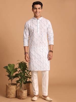 Men multivolor cotton blend digital print kurta set 1
