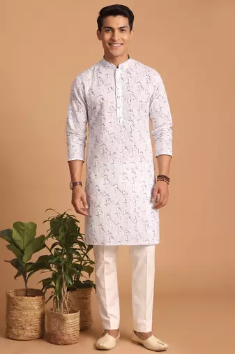Men multivolor cotton blend digital print kurta set