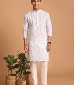 Men multivolor cotton blend digital print kurta set