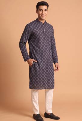 Men multicolor cotton blend digital print kurta set 2