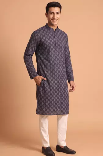Men multicolor cotton blend digital print kurta set
