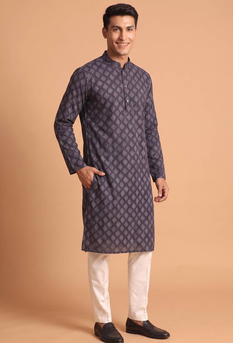Men multicolor cotton blend digital print kurta set