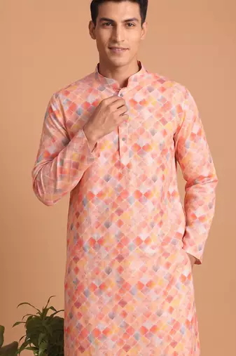 Men multicolor cotton blend digital print kurta set