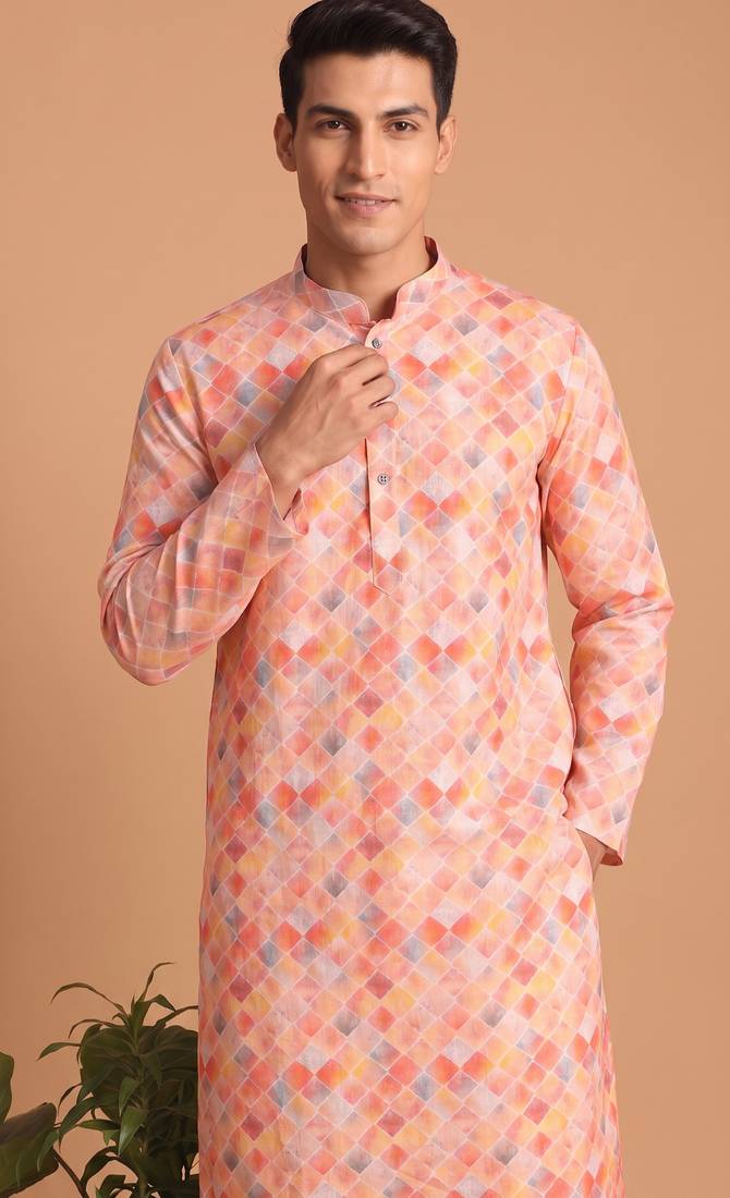 Men multicolor cotton blend digital print kurta set