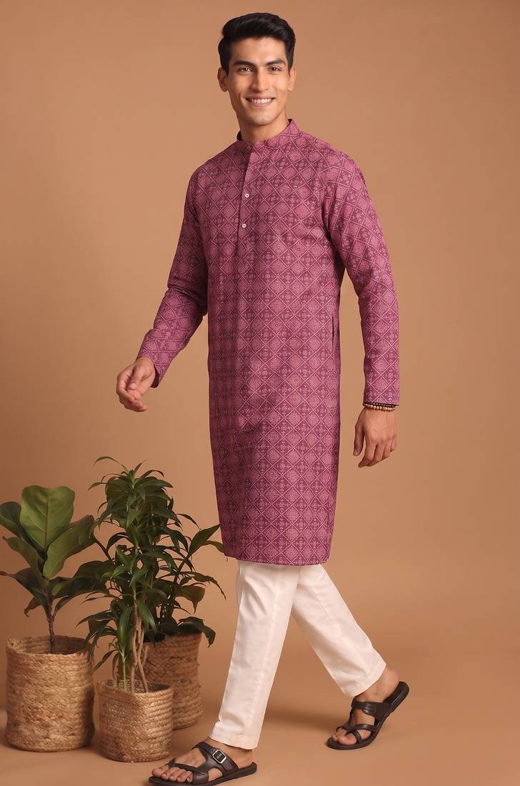 Men multicolor cotton blend digital print kurta set