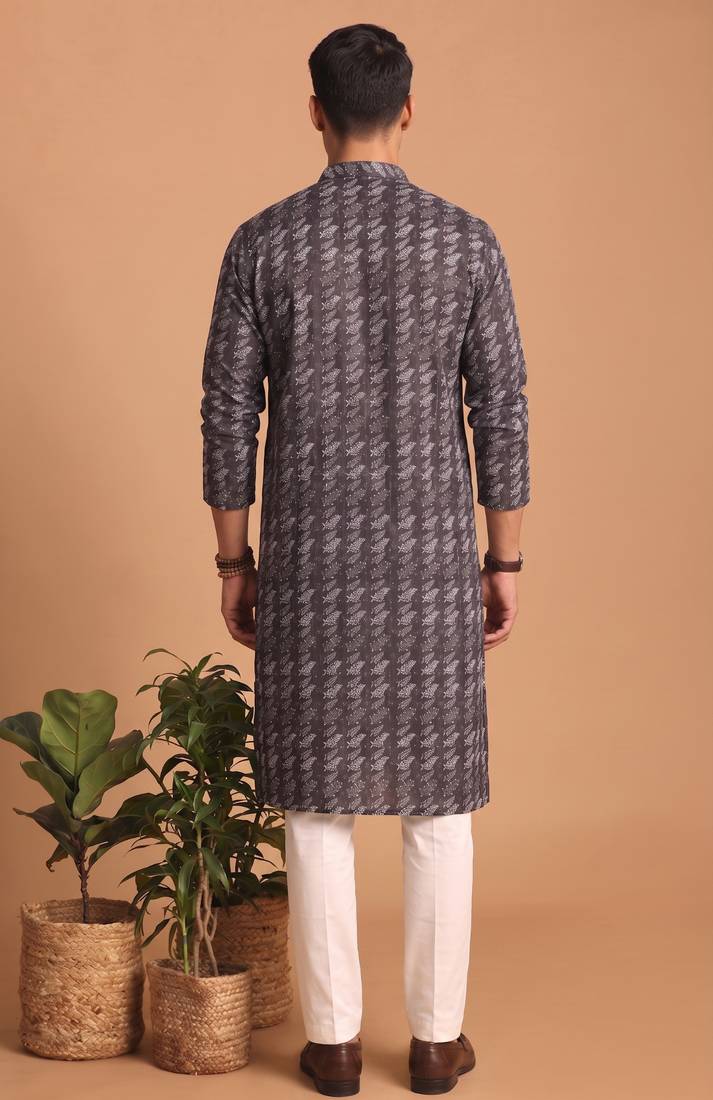 Men multicolor cotton blend digital print kurta set