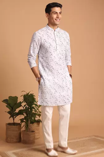 Men multivolor cotton blend digital print kurta set