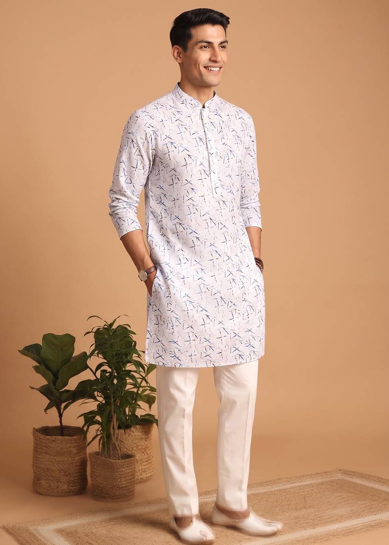 Men multivolor cotton blend digital print kurta set