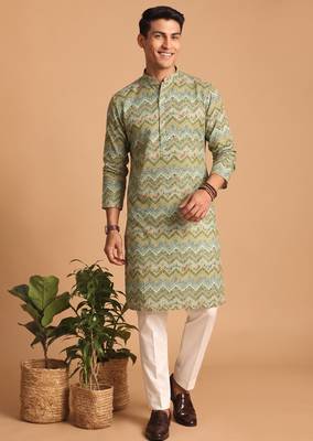 Men multicolor cotton blend digital print kurta set 1