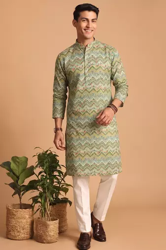 Men multicolor cotton blend digital print kurta set