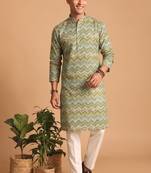 Men multicolor cotton blend digital print kurta set