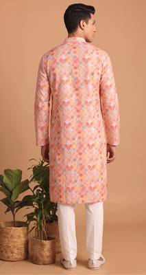 Men multicolor cotton blend digital print kurta set 5