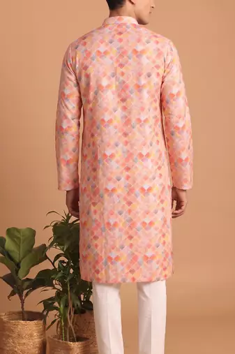 Men multicolor cotton blend digital print kurta set