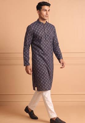 Men multicolor cotton blend digital print kurta set 3