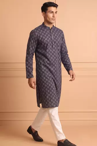 Men multicolor cotton blend digital print kurta set