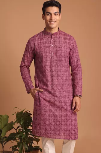 Men multicolor cotton blend digital print kurta set