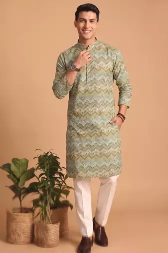 Men multicolor cotton blend digital print kurta set