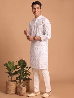 Men multivolor cotton blend digital print kurta set 3