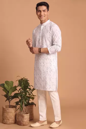 Men multivolor cotton blend digital print kurta set