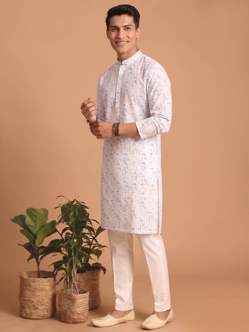 Men multivolor cotton blend digital print kurta set