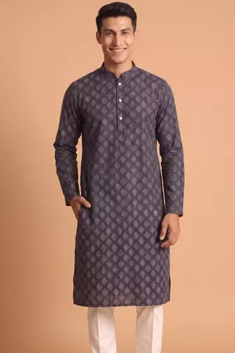 Men multicolor cotton blend digital print kurta set