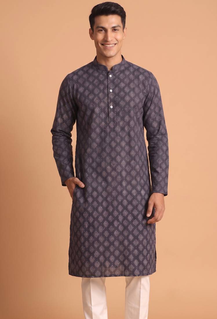 Men multicolor cotton blend digital print kurta set