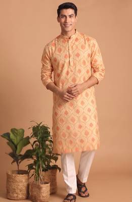 Men multicolor cotton blend digital print kurta set 1