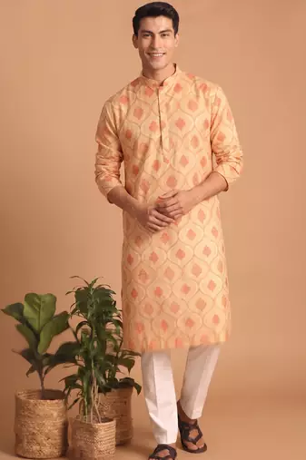 Men multicolor cotton blend digital print kurta set