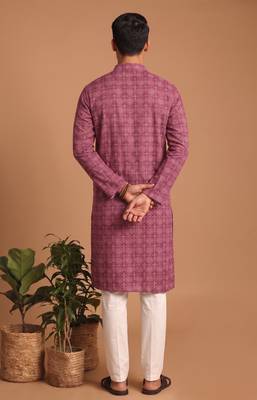 Men multicolor cotton blend digital print kurta set 5