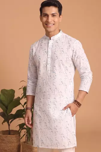 Men multivolor cotton blend digital print kurta set