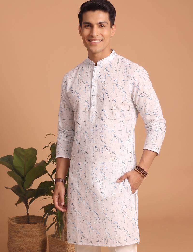 Men multivolor cotton blend digital print kurta set