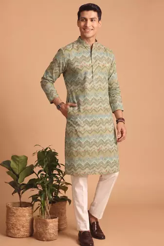 Men multicolor cotton blend digital print kurta set