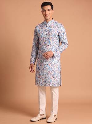 Men multivolor cotton blend digital print kurta set 1