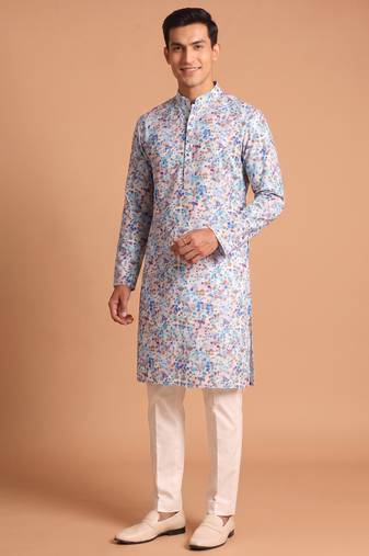 Men multivolor cotton blend digital print kurta set