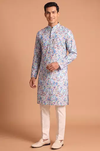 Men multivolor cotton blend digital print kurta set