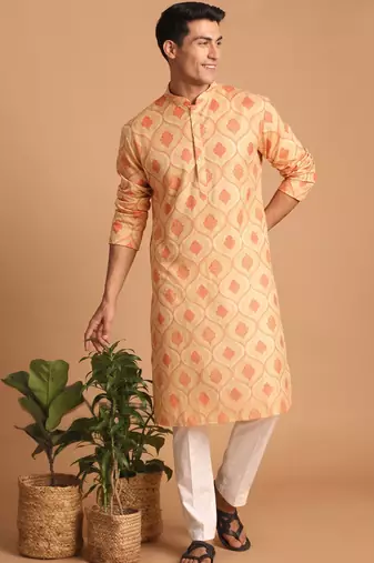 Men multicolor cotton blend digital print kurta set