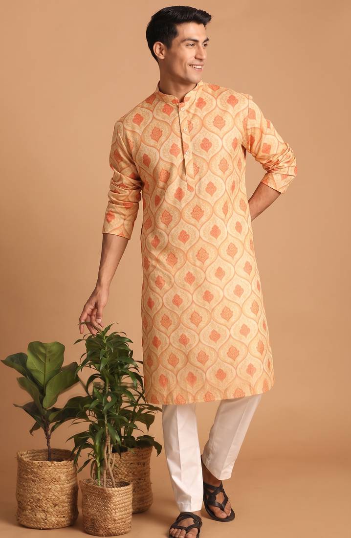 Men multicolor cotton blend digital print kurta set