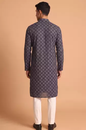 Men multicolor cotton blend digital print kurta set
