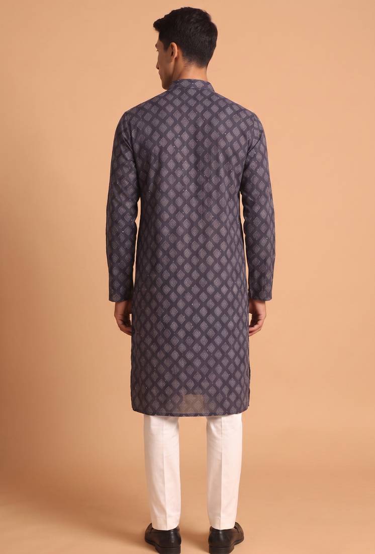 Men multicolor cotton blend digital print kurta set