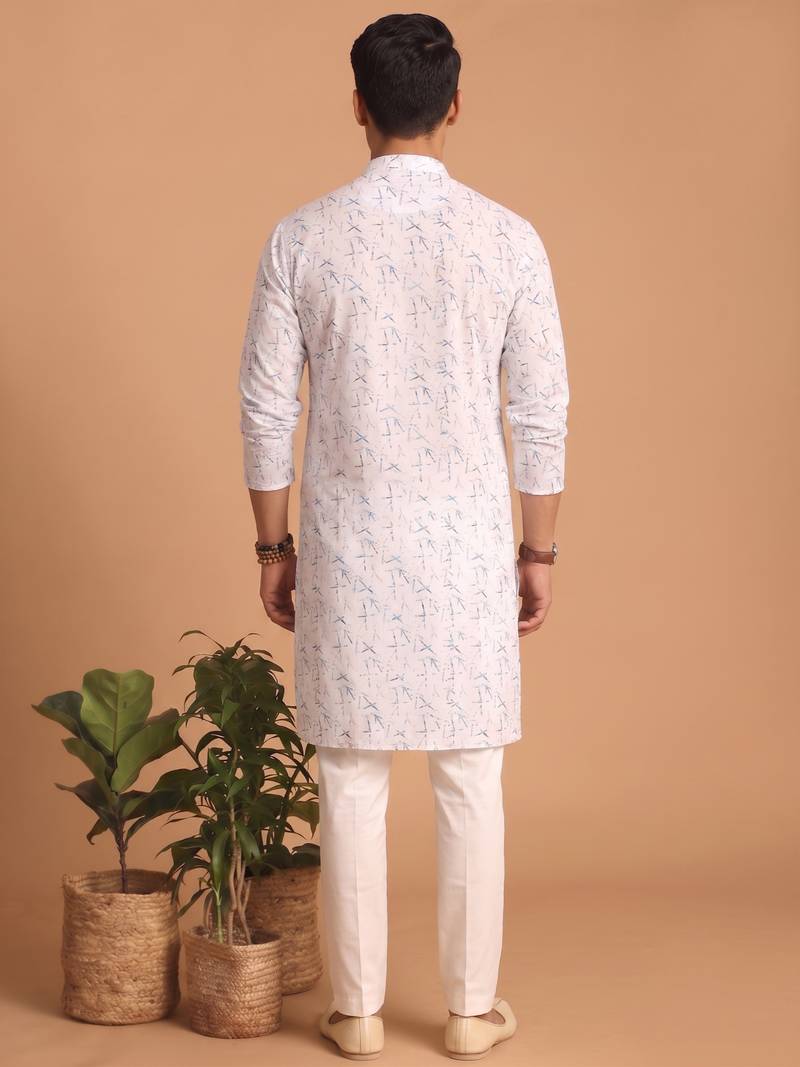 Men multivolor cotton blend digital print kurta set