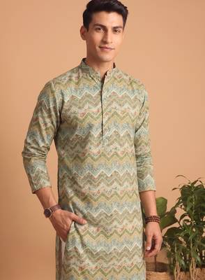 Men multicolor cotton blend digital print kurta set 4